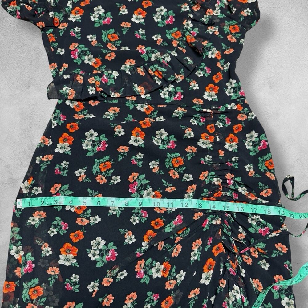Maje Rancho Ruffle Dress 2 Black Floral Chiffon Midi Whimsigoth Cottagecore - Picture 6 of 10
